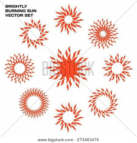 Brightly Burning Suns Vector Set. Bright Suns, Ideas For A Tattoo Or For Your Beautiful Design.