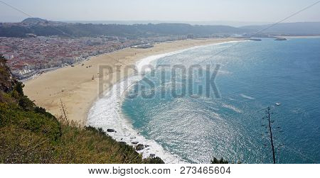 Bay Of Nazare Village At Portuguese Coast