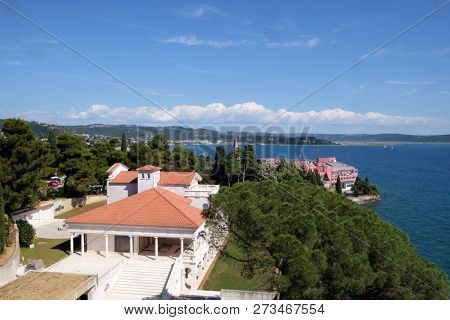 PORTOROZ, SLOVENIA - JUNE 26: Adriatic sea coast landscape in Portoroz, Slovenia, on June 26, 2015.