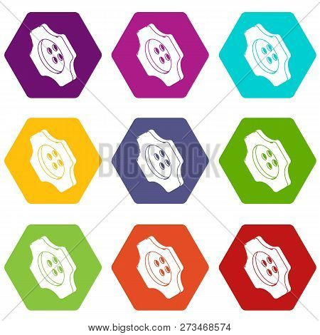 Cogwheel Clothes Button Icons 9 Set Coloful Isolated On White For Web