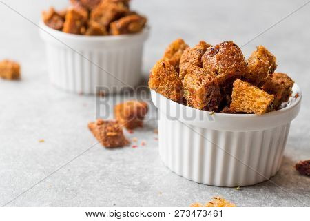 Stack Of Crispy Rye Crouton Bread Biscuits