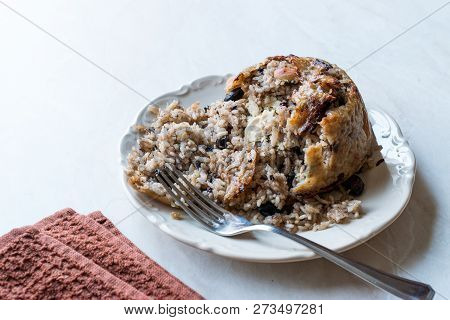 Turkish Perde Pilavi / Drape Pilaf With Chicken, Almond And Raisin / Pilav
