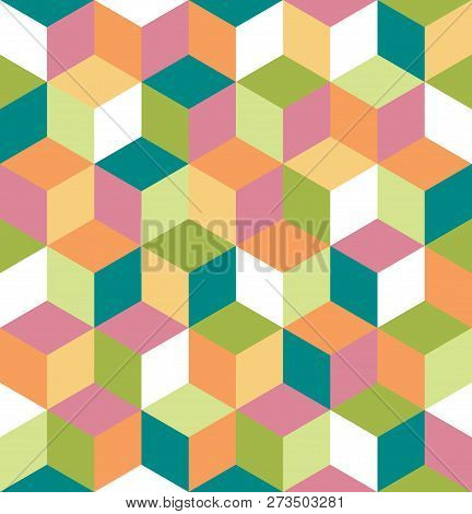 Seamless Pattern Of Colored Cubes. Endless Multicolored Cubic Background. Cubical Background. Abstra