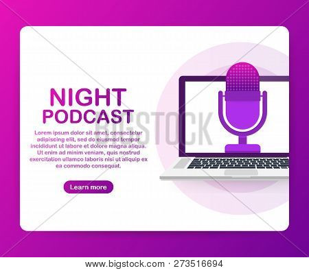 Night Podcast Icon, Vector Symbol In Flat Isometric Style Isolated On Color Background. Vector Stock