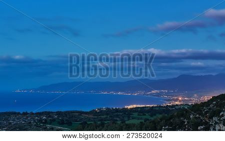 Night Setting Behind Mediterranean Sea At Akamas, Cyprus. Hdr Landscape Shot.