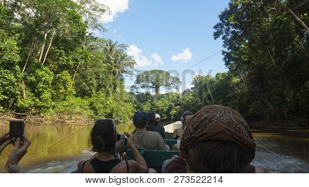 Reserva De Produccion Faunistica Cuyabeno, Sucumbios / Ecuador - November 25 2014: Boat Full Of Tour