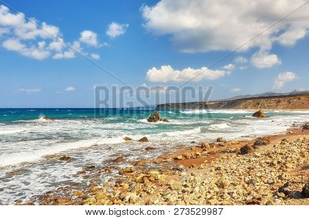 A Rocky Shore On Akamas Peninsula In Cyprus