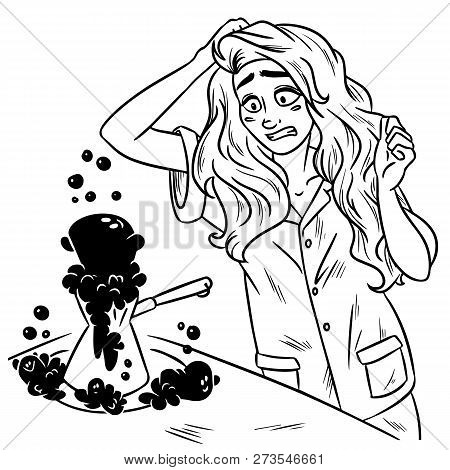 Girl In Pyjamas Making Morning Coffee. Magical Scene Of A Young Witch