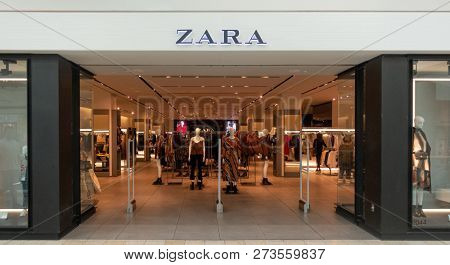Scottsdale, Az/USA -12.7.18 Zara is a Spanish fashion retailer, founded in1975.  It is the main brand of the Inditex group, the world's  largest apparel retailer.