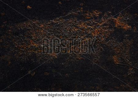 Exciting Bright Rust Pattern On A Non-smooth Surface Of Dark Metal Close-up