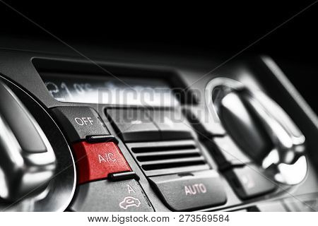 Air Conditioning Button Inside A Car. Climate Control Ac Unit In The New Car. Modern Car Interior De
