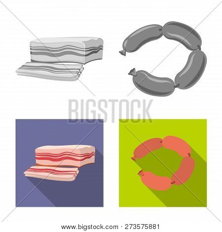 Vector Illustration Of Meat And Ham Symbol. Set Of Meat And Cooking Vector Icon For Stock.