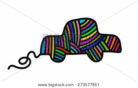 Knitted Car Yarn Wool Hand Drawn Illustration For Prints Posters T Shirts Background Knitting Course