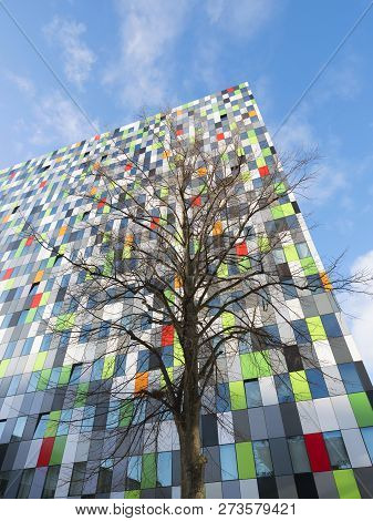 Utrecht, Netherlands, 11 December 2018: Colorful Facade Of Student Housing Casa Confetti On Universi