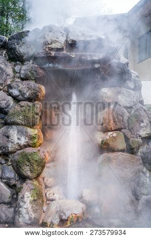 Beppu, Oita, Japan, November 8, 2018: Tatsumaki Jigoku (tornado Hell) Fountain In Autumn, Which Is O