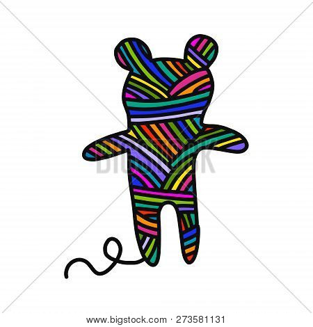Knitted Teddy Bear Yarn Wool Hand Drawn Illustration For Prints Posters T Shirts Background Knitting
