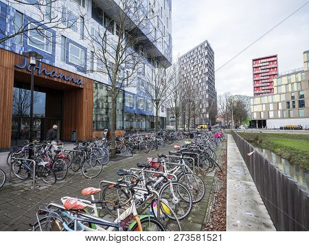 Utrecht, Netherlands, 11 December 2018: Bicycles For Student Transport On University Campus De Uitho