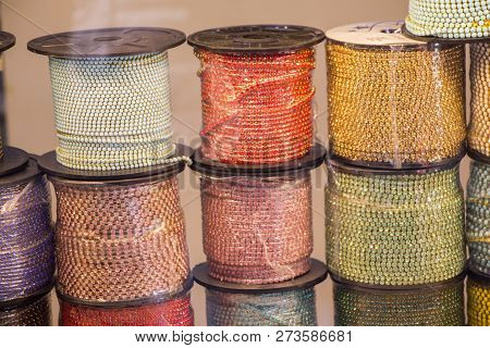 Set Or Rolls Of Colotful String In The View