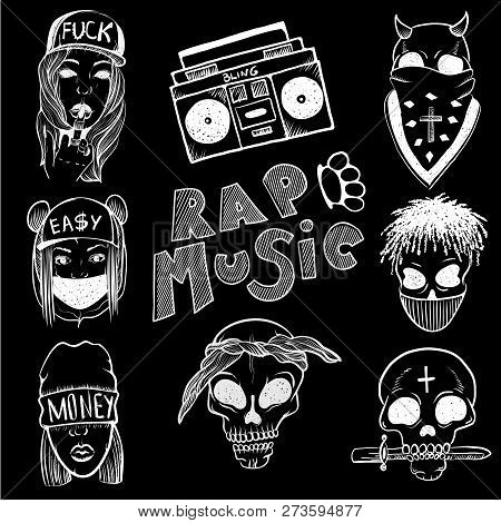 Urban Street Hip Hop Music Girl, Boy, Skull Rapper