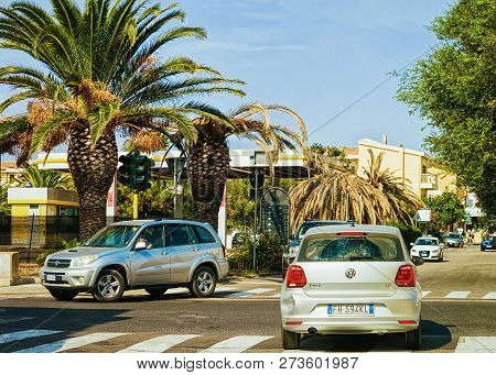 Santa Teresa Gallura, Italy - September 9, 2017: Cars On Road In Santa Teresa Gallura, Sardinia, Ita