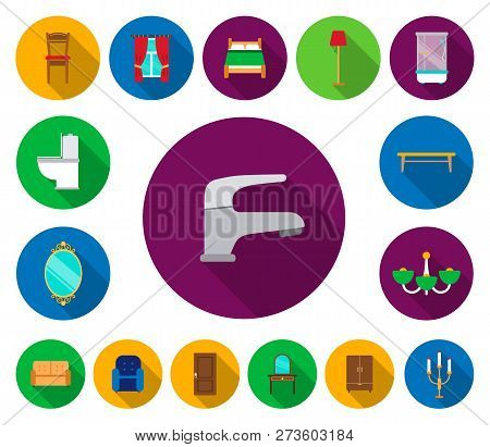 Furniture And Interior Flat Icons In Set Collection For Design.home Furniture Vector Symbol Stock We