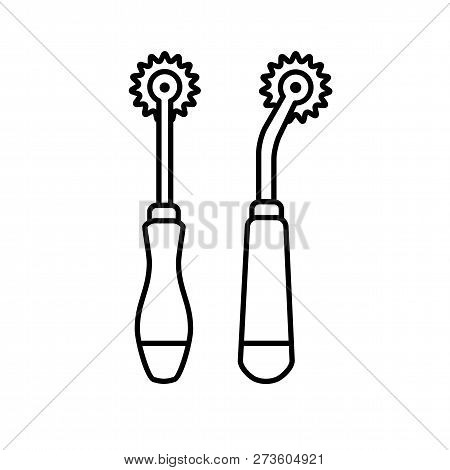 Black & White Illustration Of Sewing Pattern Tracer . Vector Line Icon Of Tracing Wheel. Isolated Ob