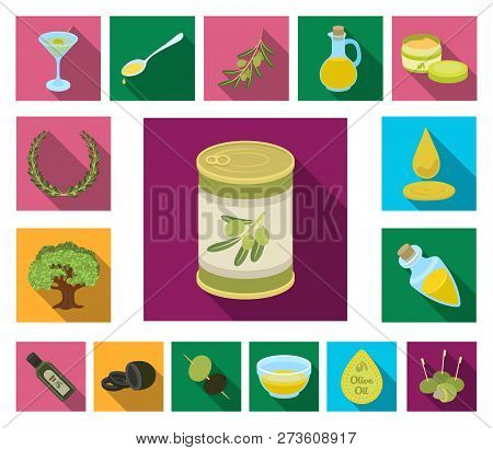 Olive, Food Flat Icons In Set Collection For Design. Olive Oil, Seasoning Vector Symbol Stock Web Il