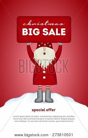 Christmas Sale Card Cute Santa Claus Holding A Banner
