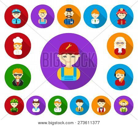People Of Different Professions Flat Icons In Set Collection For Design. Worker And Specialist Vecto