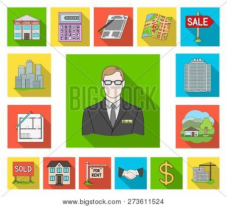 Realtor, Agency Flat Icons In Set Collection For Design. Buying And Selling Real Estate Vector Symbo