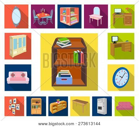 Furniture And Interior Flat Icons In Set Collection For Design. Home Furnishings Vector Isometric Sy