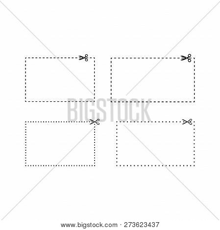Rectangle Coupons Dashed And Dotted Line Templates. Coupon Vector Frame With Scissors Template Set.