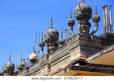 Detail architecture of historic Paigah tombs in Hyderabad, India