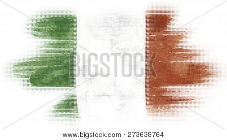 Mosaic Heart Tiles Painting Of Italian Flag Blown In The Wind Isolated On White Background.