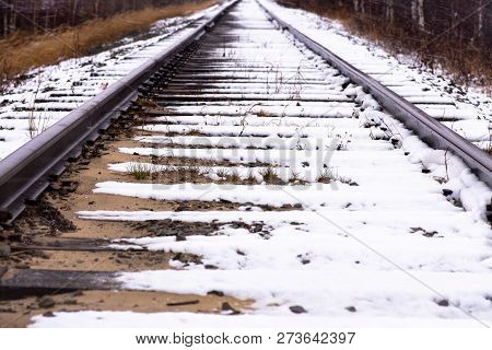 Rail Journey In The First Fallen Cold Snow