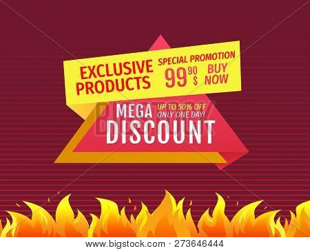 Mega Discount Up To Half Price Off Special Promotion 99.99 On Exclusive Products Vector Illustration
