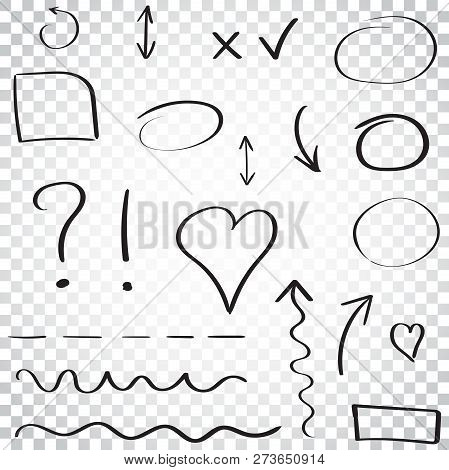 Hand Drawn Arrows And Circles Icon Set. Collection Of Pencil Ske