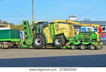 Trucks In East Europe. Agricultural Vehicles. Krone. Transport. Poland, Horbov-kolonia - April 16, 2