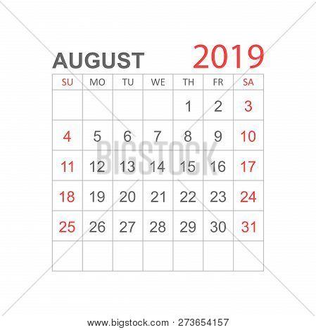 Calendar August 2019 Year In Simple Style. Calendar Planner Desi