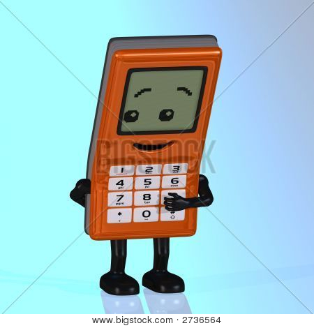 Cartoon Cell Phone With Cute And Funny Emotional Face