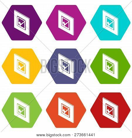 Voted Sign Icons 9 Set Coloful Isolated On White For Web