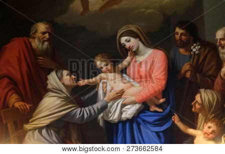 LUCCA, ITALY - JUNE 03: Saint Anna adores the Child by Stefano Tofanelli, Basilica of Saint Frediano, Lucca, Tuscany, Italy on June 03, 2017.