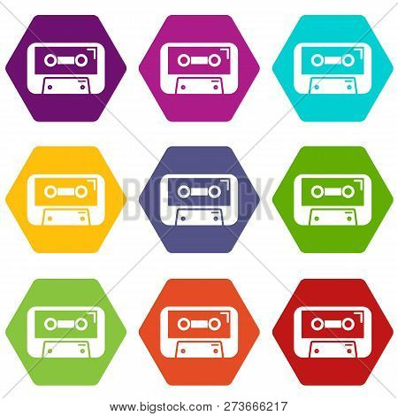 Cassete Tape Icons 9 Set Coloful Isolated On White For Web
