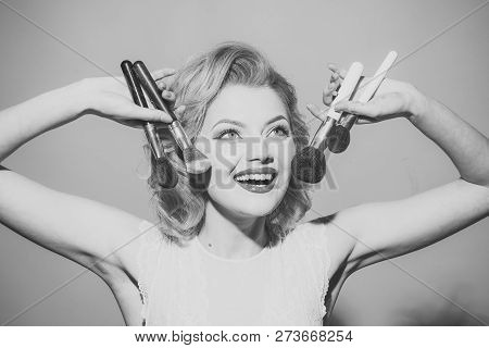 Vintage, Skincare, Look. Makeup And Cosmetics, Skincare, Visage. Sensual Blond Girl With Elegant Mak