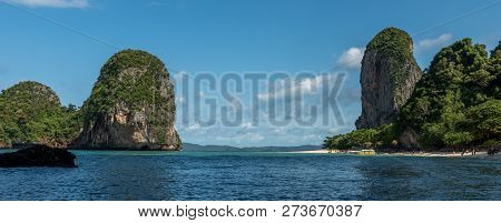 Yellow Tour Boat On Beach At Phra Nang Cave Beach Island