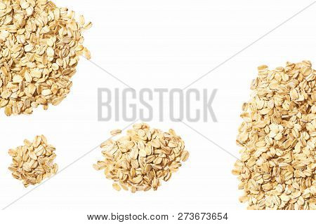 Oat Flakes Isolated On White Background Top View