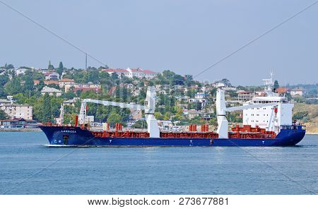 Sevastopol, Crimea - July, 2018: Dry-cargo Ship Laodicea (home Port Of Latakia, Imo 9274343) In The 