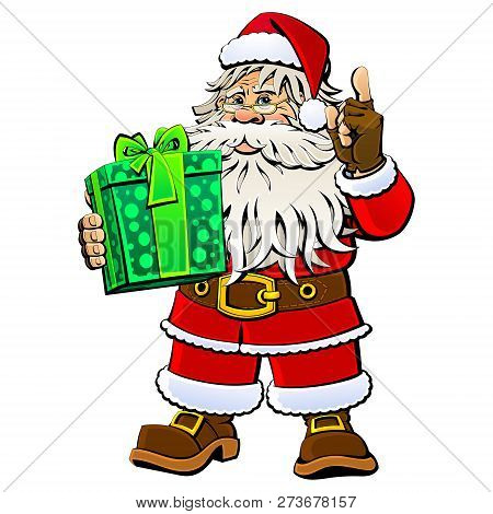 Cartoon Santa Claus With A Gift.