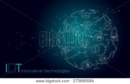 Blue Space Planet Earth Internet Of Things Icon Innovation Technology Concept. Wireless Communicatio