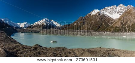 Blue Lakes and the mountains on the Tasman Valley Walk and Tasman Glacier View, South Island, New Zealand